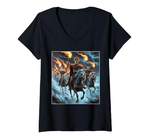 Damen Norse Undead Riders - North Dark Fantasy Viking Mythology T-Shirt mit V-Ausschnitt Damen Norse Undead Riders - North Dark Fantasy Viking Mythology T-Shirt mit V-Ausschnitt von The Wild Hunt Never Ends Epic Viking Mythology