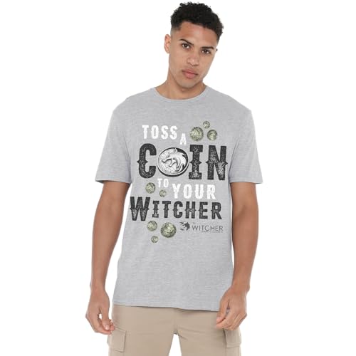 The Witcher Unisex Toss a Coin to Your Witcher, Heather Grey, Xx-Large T-Shirt, grau meliert, XXL von The Witcher