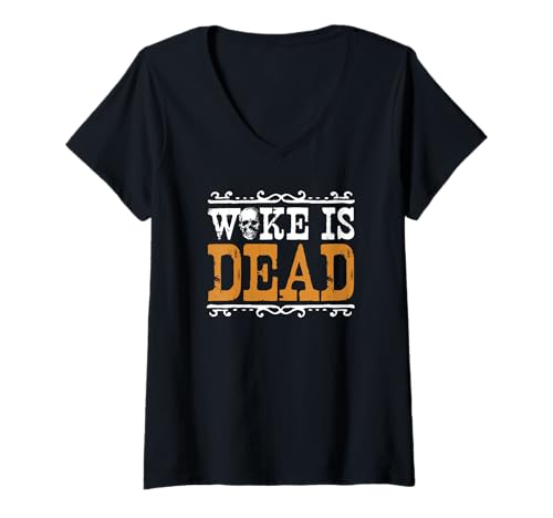 Damen Woke ist tot Go Woke Go Broke Unwoke Meme T-Shirt mit V-Ausschnitt von The Woking Dead
