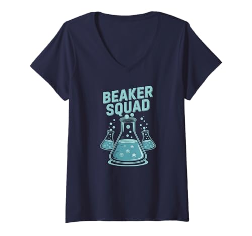 Damen Lustiger Becher Squad Chemie Crew Teacher Think Nerd T-Shirt mit V-Ausschnitt von The World Needs More Inspire Geek I Teach Graduate