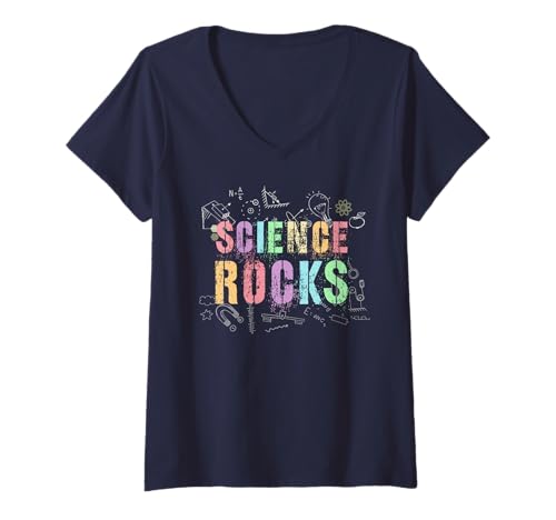 Damen Lustiger Science Rocks Biologie-Crew-Lehrer Think Nerd T-Shirt mit V-Ausschnitt von The World Needs More Inspire Geek I Teach Graduate