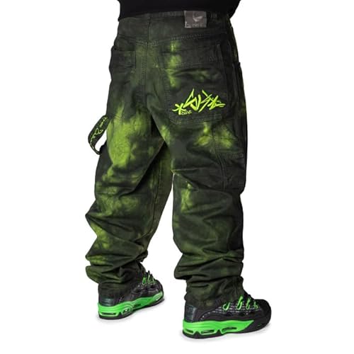 The blueskin Baggy Jeans für Männer - Weite Skateboard-Hosen im Hip-Hop und Rap Stil - Farbe Grüne Reflexe auf Schwarz - W 30 DE 44 von The blueskin