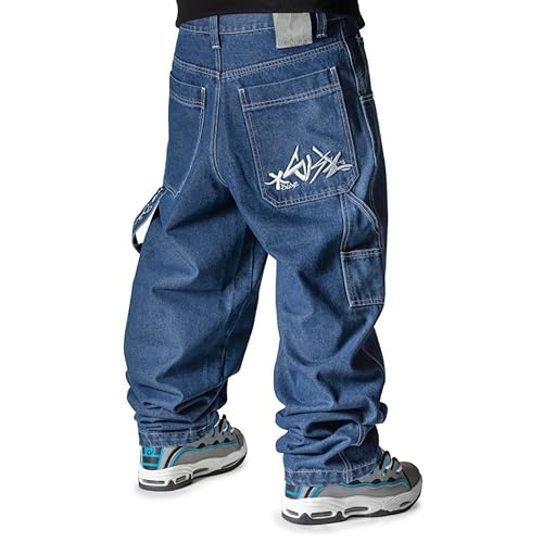 The blueskin Männer Baggy Jeans - Streetwear Stil - Ideal zum Skateboard Fahren, Hip Hop - Maximaler Farbe Dunkelblau Used Stone wash - W 38 DE 52 von The blueskin