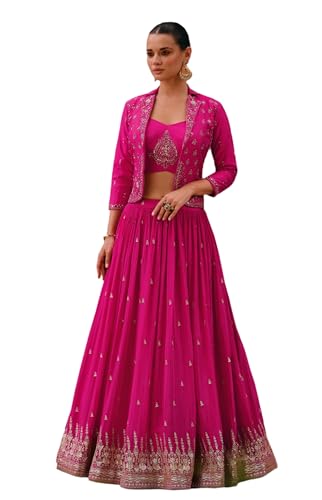 The kurti bazaar Genähte Designer Pakistanisch Indianer Empfang Event Party Wear Lehenga mit Dupatta Choli, rosa (1), ( 12 US X-Large ( Chest-44 Waist-40 Hips 46 ) von The kurti bazaar