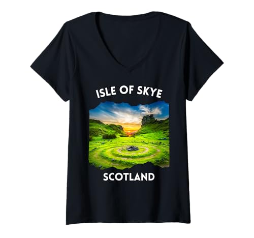 Damen Isle of Skye, Schottland, Souvenir, Vereinigtes Königreich, Historisches Großbritannien T-Shirt mit V-Ausschnitt von The "stone circle" at Fairy Glen Isle of Skye Kids