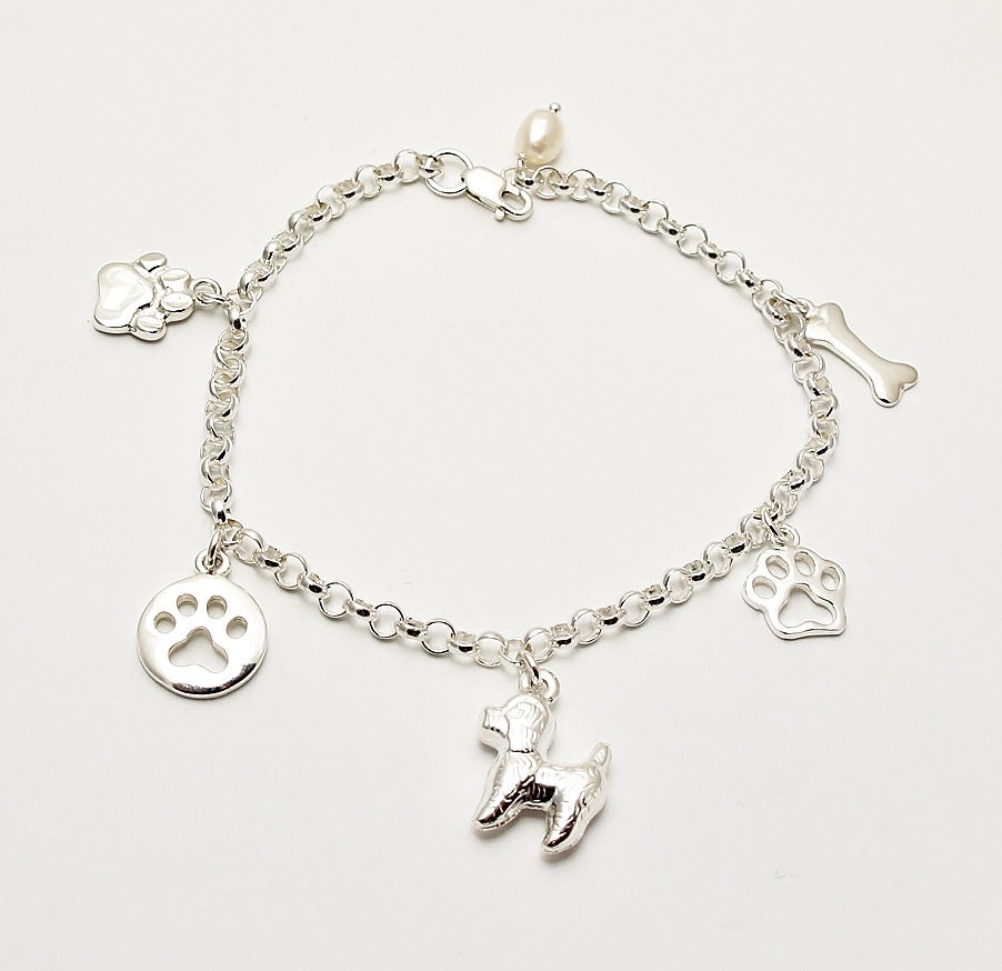 sterling Silber Hund Knochen Pfote Charme Tier Einstellbar Armband-Silber Armband-Doppelseitige Armband von The5Elements