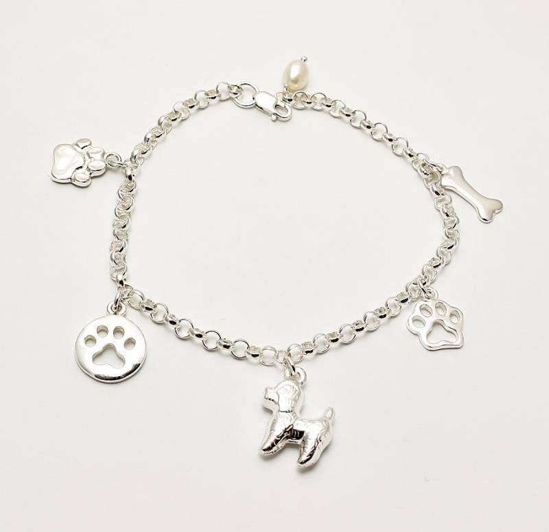 sterling Silber Hund Knochen Pfote Charme Tier Einstellbar Armband-Silber Armband-Doppelseitige Armband von The5Elements