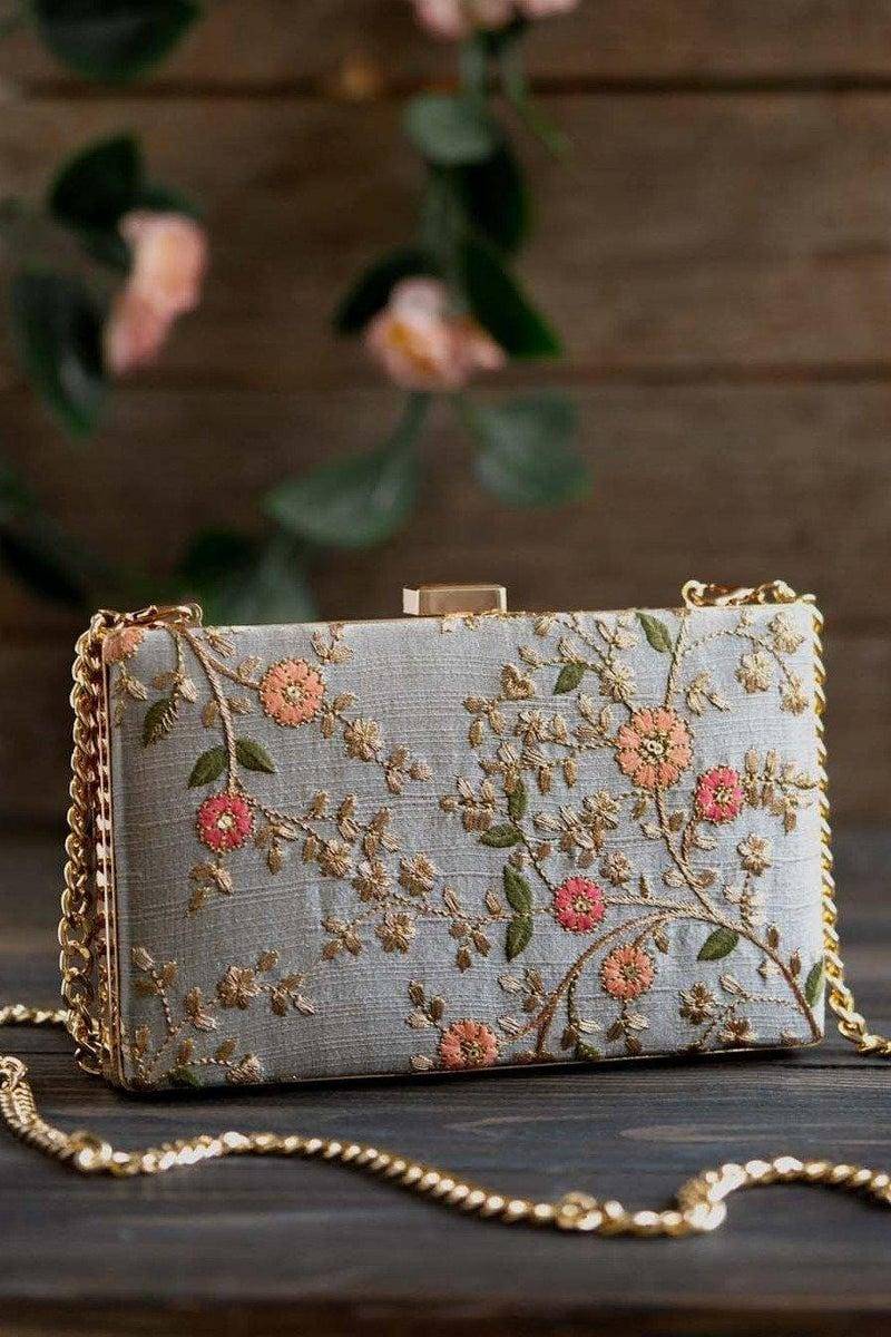 Braut Box Clutch - Grau Mit Blumenmuster, Brauttasche Für Hochzeit, Brautpartygeschenk, Diwali Geschenke von TheAMYRAStore