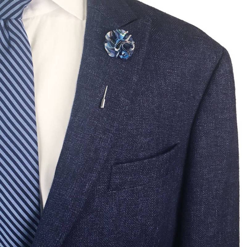 Hellblau, Marineblau, Grün, Tan Und Weiß Karierten Baumwolle Revers Blume Pin von TheAccessorizedMan