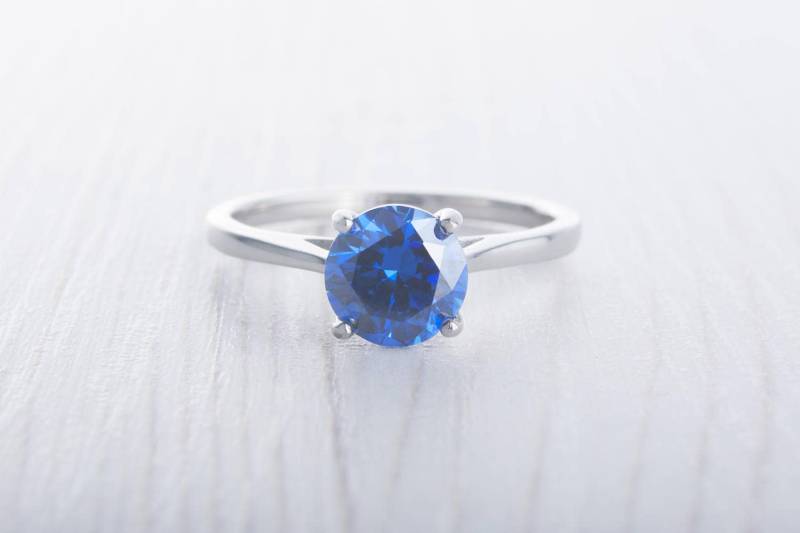 Echter 1.5Ct London Blue Topas Solitär Ring Aus Titan Oder Weißgold - Verlobungsring Trauring Handgemachter von TheAladdinsCave
