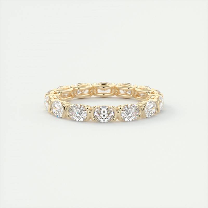 14K Solid Gelb Gold Ehering 2.10 Tc Oval Cut Moissanit Halbe Lünette Set Ewigkeit Passende Band Stacking Jubiläumsgeschenk von TheAmericanGoldHouse