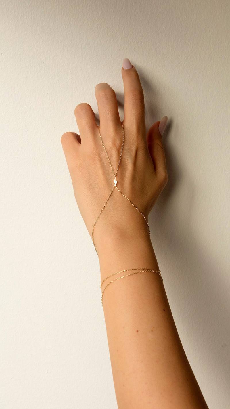 14K Solid Gold Kettenarmband Ring Flash Modell Fingerschmuck von TheAnoukis