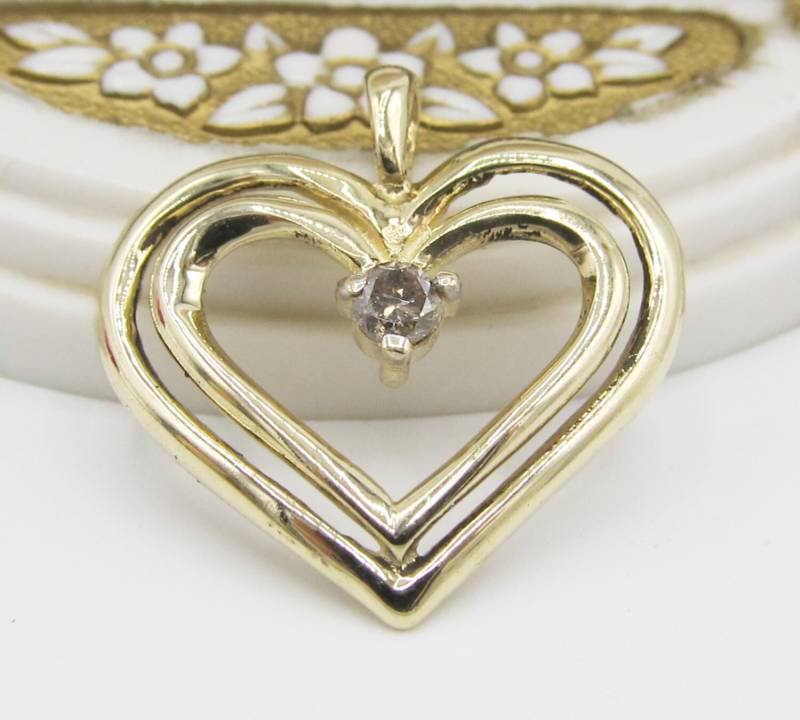 Nachlass Champagner Diamant Herz Anhänger 10K Gelbgold von TheAntiqueAppeal
