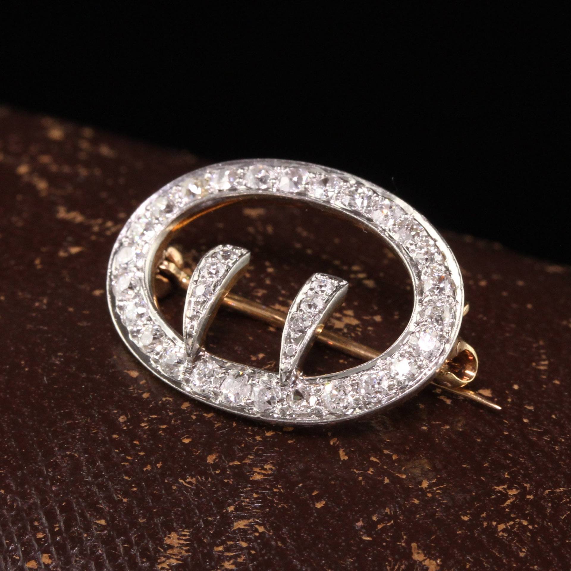 Antike Art Deco 18K Gelbgold Platin Alte Mine Diamant Schnalle Anstecknadel Antike Art Deco 18K Gelbgold Platin Alte Mine Diamant Schnalle Anstecknadel von TheAntiqueParlour