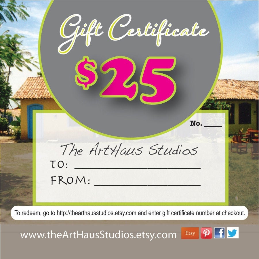 Geschenkgutschein An Thearthaus Studios 25 Dollar Geschenkgutschein An Thearthaus Studios 25 Dollar von TheArtHausStudios
