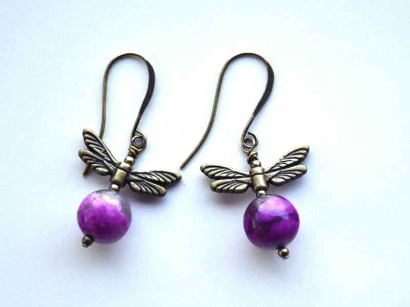 Lila Libelle Ohrringe, Schmuck, Lila Kleine Magenta Geschenke Für Sie, Brautjungfer Ohrringe von TheArtHausStudios