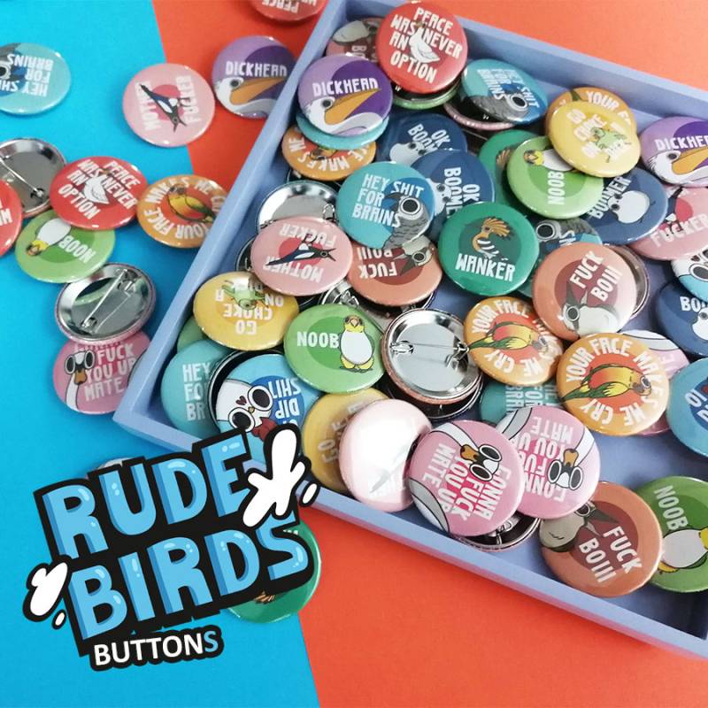 Rude Birds - Buttons Pins Anstecker von TheArtOfHellebarde