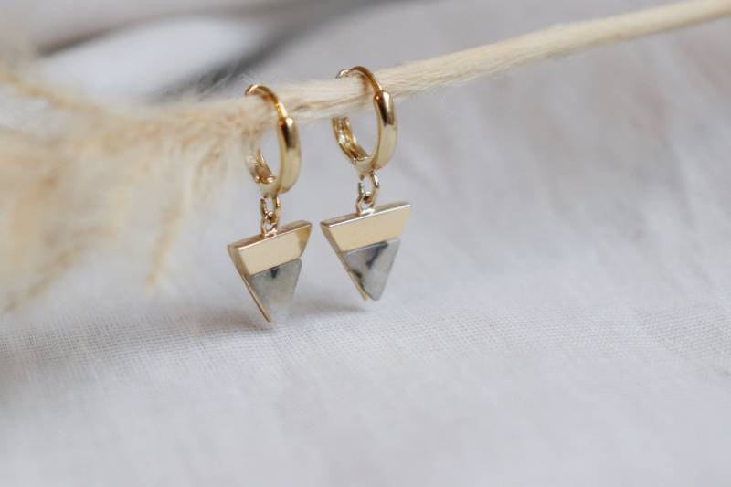 Zierliche Creolen Gold Mit Labradorit Edelstein, 14K Vergoldet, Creole 24K Vergoldet von TheArtStudioDE