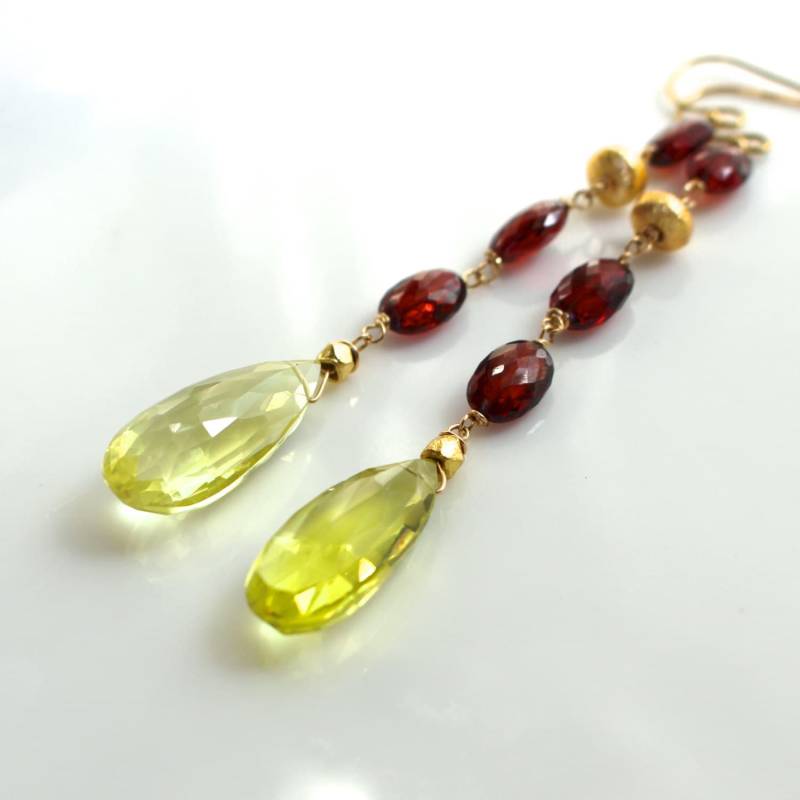 Aaa Lemon Quarz, Granat, 22Kg Vermeil Lange Und Schlanke Fokalohrringe Aaa Lemon Quarz, Granat, 22Kg Vermeil Lange Und Schlanke Fokalohrringe von TheAtelier
