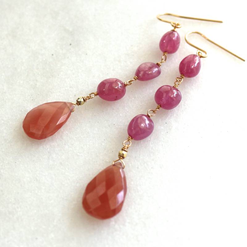 Aaa Rhodochrosit, Pink Saphir, 14Kg Gefüllte Linked Drop Ohrringe von TheAtelier