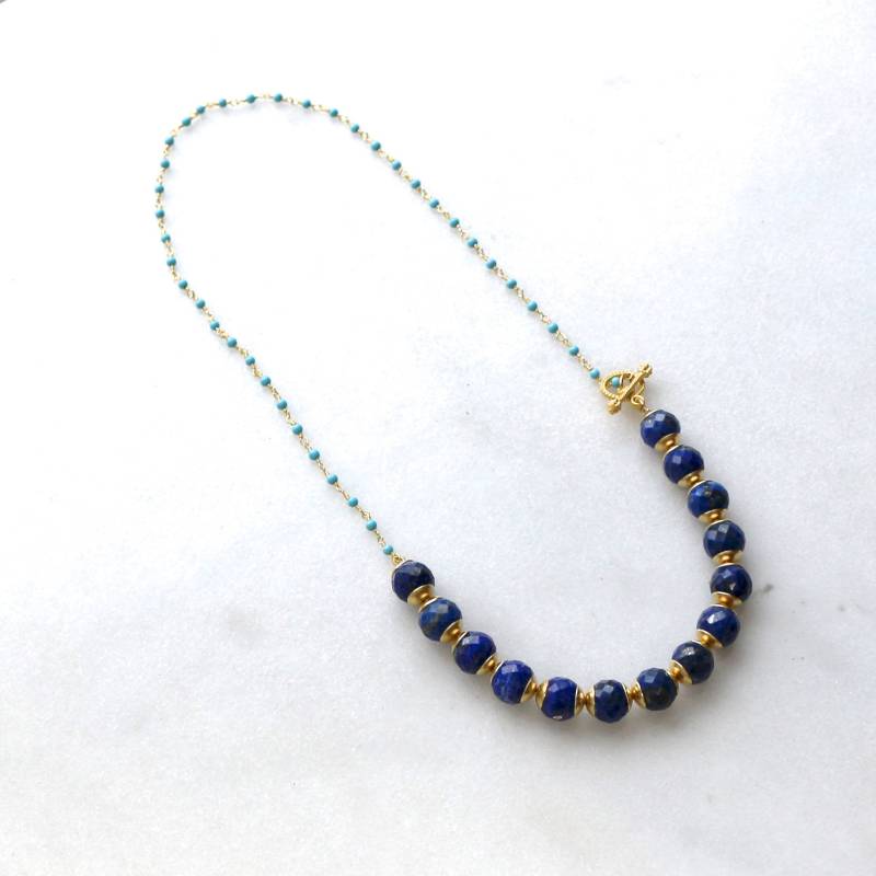 Blaue Lapis Halskette, Türkis Demi Strang Halskette Aus 22K Gold Vermeil Blaue Lapis Halskette, Türkis Demi Strang Halskette Aus 22K Gold Vermeil von TheAtelier