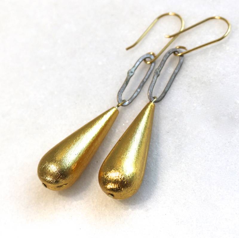 Lange Mixed Metal Silber Und Gold Vermeil Tropfen Ohrringe von TheAtelier