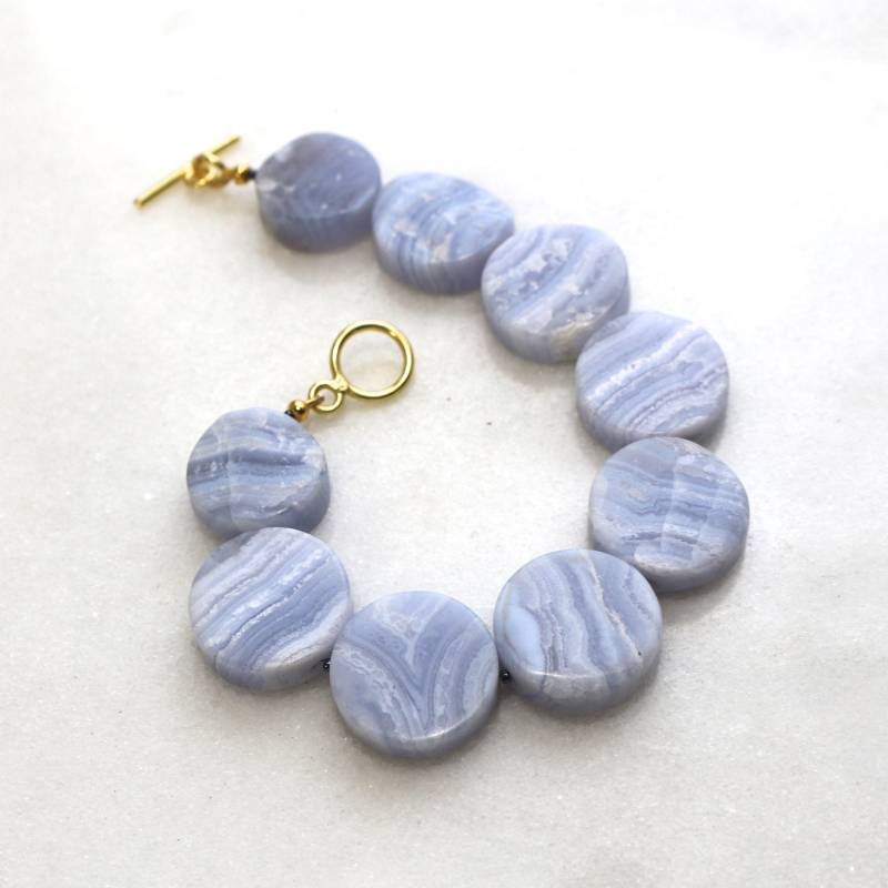 Periwinkle Spitze Blau Achat Münz Armband, 22Kg Vermeil Periwinkle Spitze Blau Achat Münz Armband, 22Kg Vermeil von TheAtelier