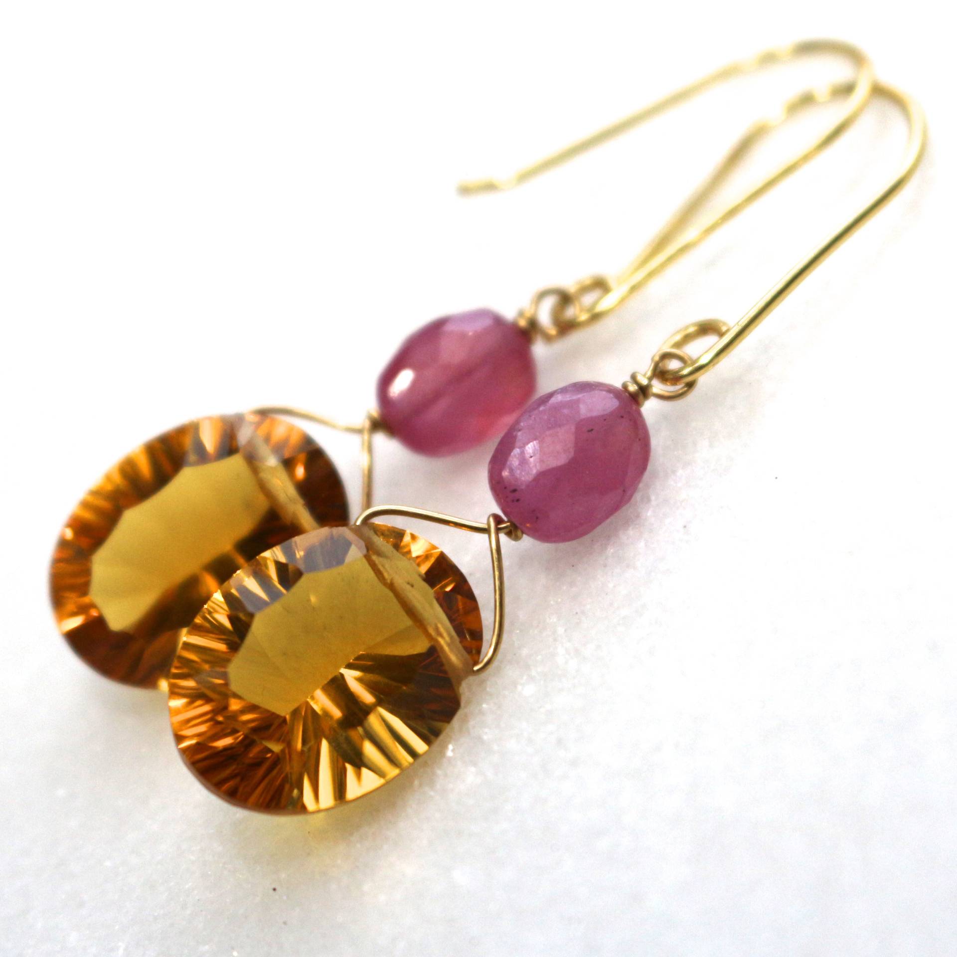 Pink Sapphire, Oval Citrine, Tropfen Ohrringe in Gold Vermeil Pink Sapphire, Oval Citrine, Tropfen Ohrringe in Gold Vermeil von TheAtelier