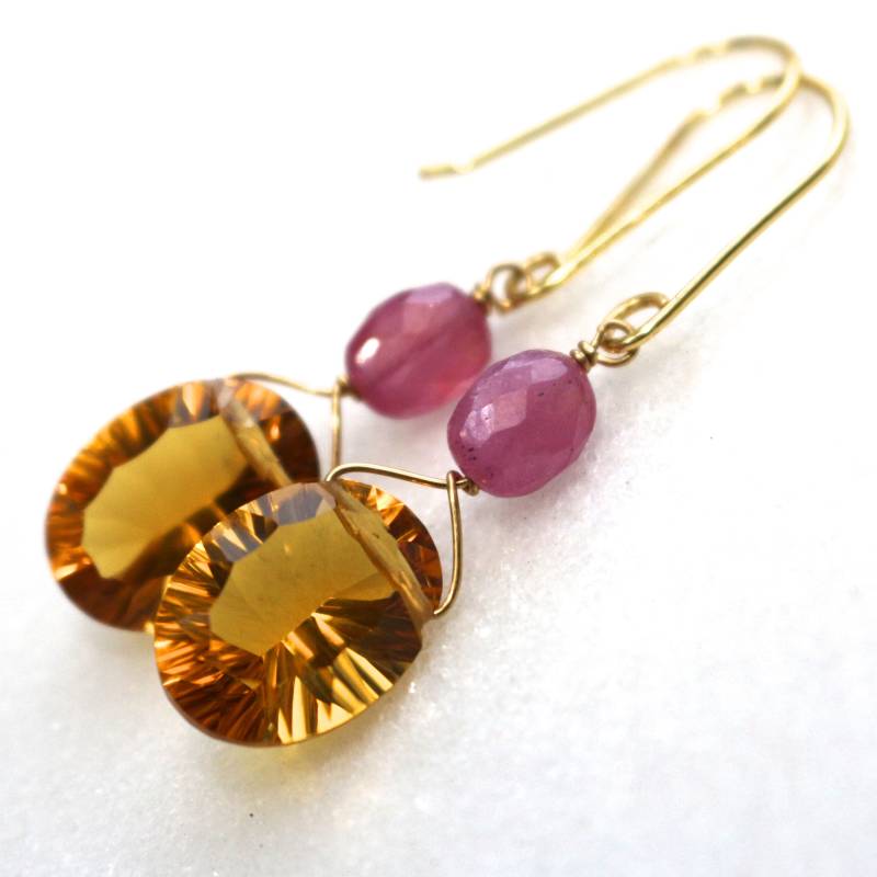 Pink Sapphire, Oval Citrine, Tropfen Ohrringe in Gold Vermeil Pink Sapphire, Oval Citrine, Tropfen Ohrringe in Gold Vermeil von TheAtelier