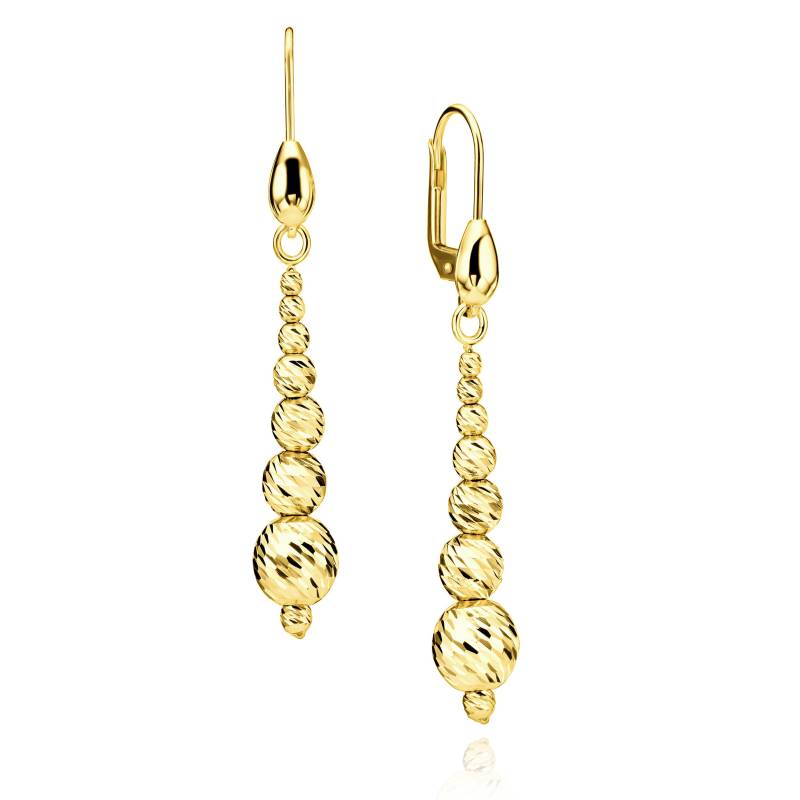Petra Ohrringe - 14K Abgestufte Ohrhänger Aus Massivem Gelbgold Mit Glänzenden Diamantgeschliffenen Kugelperlen von TheBeadersEtsyStore