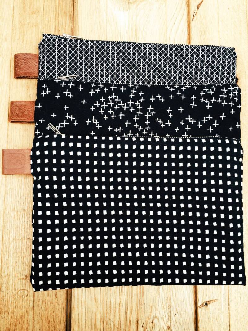 Black Betty Kollektion - Drei Einfache Baumwolle + Stahl Muster in Perfekt Dimensionierten Kupplungen Mit Metall-Reißverschluss Und Innen Gefüttert Black Betty Kollektion - Drei Einfache Baumwolle + Stahl Muster in Perfekt Dimensionierten Kupplungen Mit Metall-Reißverschluss Und Innen Gefüttert von TheBearAndLionCo