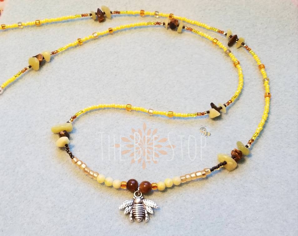Sonnenblume Honigbiene ~》Taille Perlen | Peridot, Tigerauge, Neue Jade Edelstein Edelstahlverschluss Sonnenblume Honigbiene ~》Taille Perlen | Peridot, Tigerauge, Neue Jade Edelstein Edelstahlverschluss von TheBeeStop