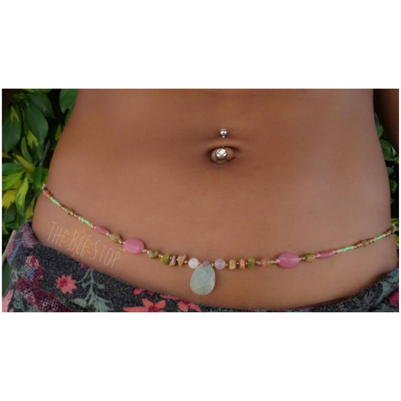 Watermelon Bubblegum ~》Taillenperlen | Unakit, Rhodonit, Rubin Zoisit, Rosenquarz Edelstein Edelstahl-Verschluss Handarbeit Auf Bestellung von TheBeeStop