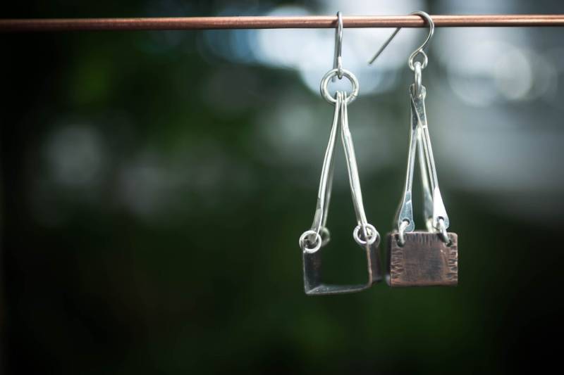 Ohrringe Aus Metall, Industrielle Modernen Schmuck, Kupfer Und Argentium Silber Gemischt von TheBentMoon