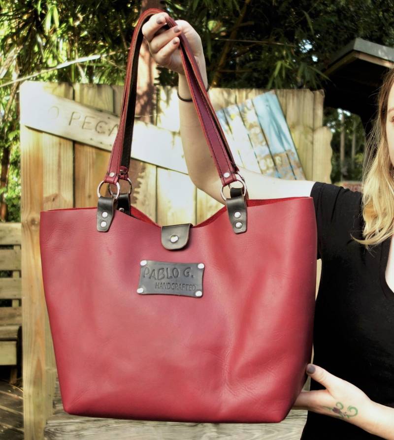 Neue Handgemachte Große Dunkelrote Einkaufstasche, Geldbörse, Horween Vollnarbenleder von TheBestLeathers