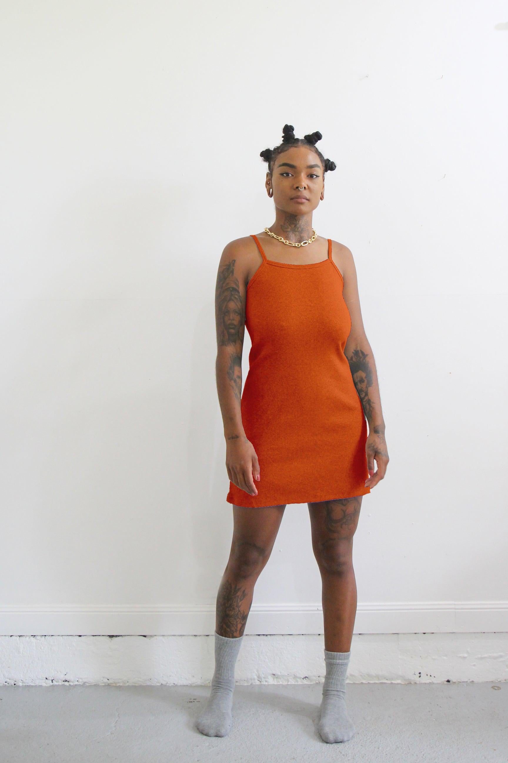 Bio Baumwolle Stretch Mini Kleid. Damen Gebranntes Orange Strick Rib Dress - Ember Bio Baumwolle Stretch Mini Kleid. Damen Gebranntes Orange Strick Rib Dress - Ember von TheBilboaLoft