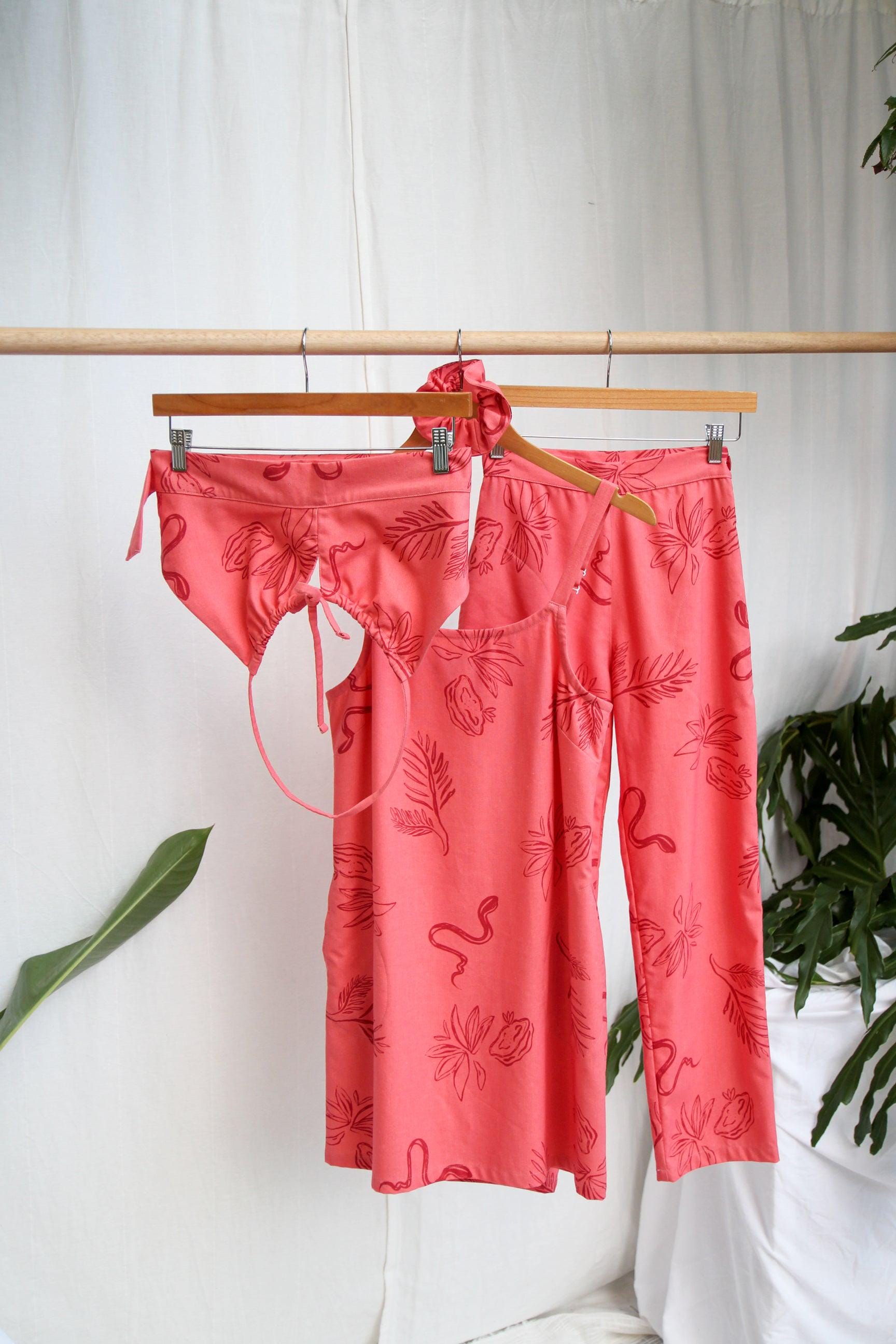 Hoch Taillierte Leinenhose . Gedruckte Abstrakte Pfirsich Hose. Statement Kühn Weekday Hose - Guava von TheBilboaLoft