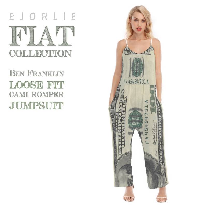 Fiat Ben Franklin 100 Dollar Bill Geld Romper Damen Loose-Fitv-Ausschnitt Spaghetti Strap Cami Jumpsuit Mit Taschen von TheBjorlieCollection