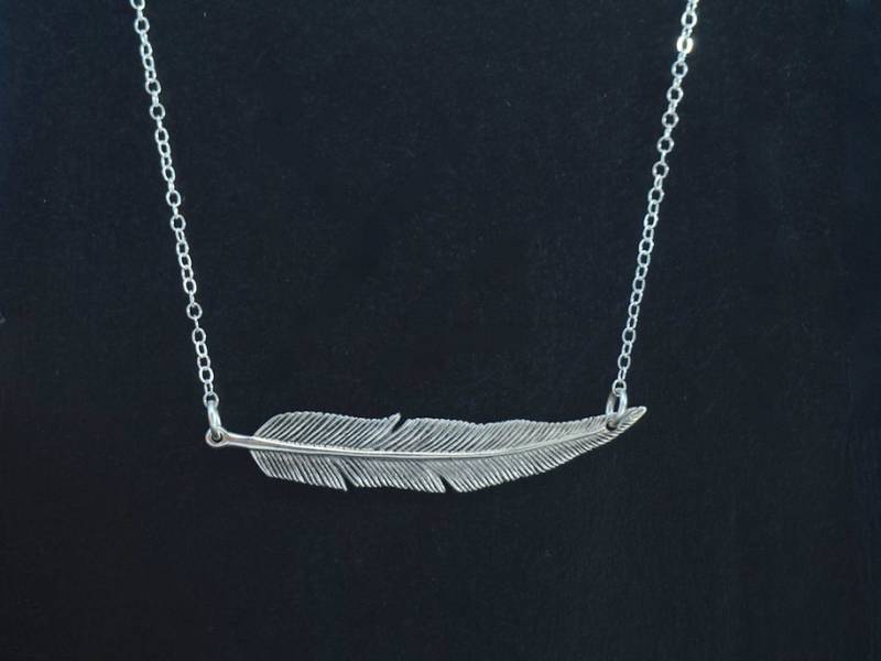 Feder Halskette - Sterling Silber Bar Boho Hochzeitskette Schichtung Anhänger | 122S von TheBlissfulCo