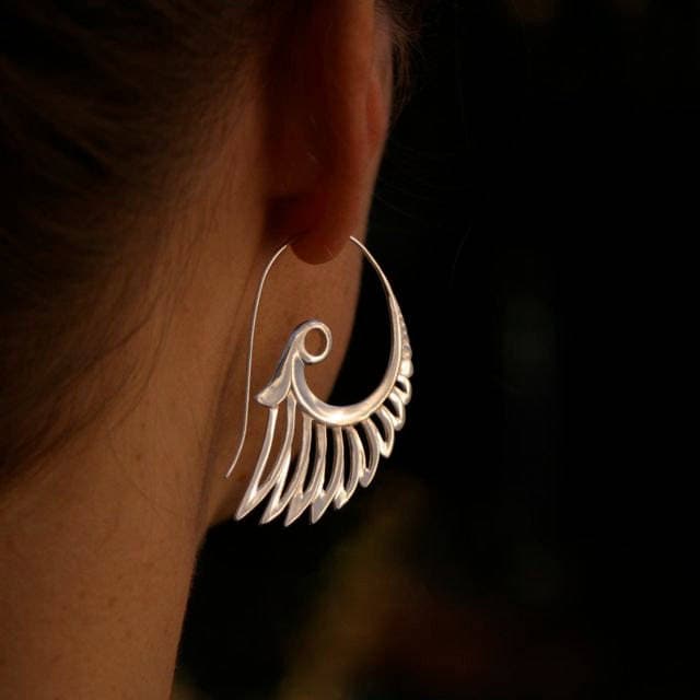 Sterling Silber Feder Ohrringe - Engelsflügel Große Jugendstil Statement Inspirational | 057S von TheBlissfulCo