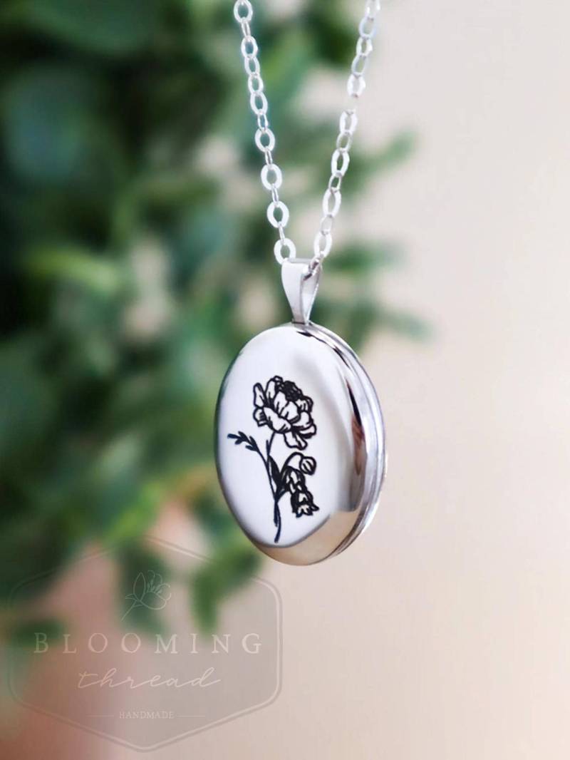 sterling Silber Geburt Monat Medaillon Halskette - Benutzerdefinierte Blumenstrauß Für Bis Zu 6 Verschiedene Monate von TheBloomingThread