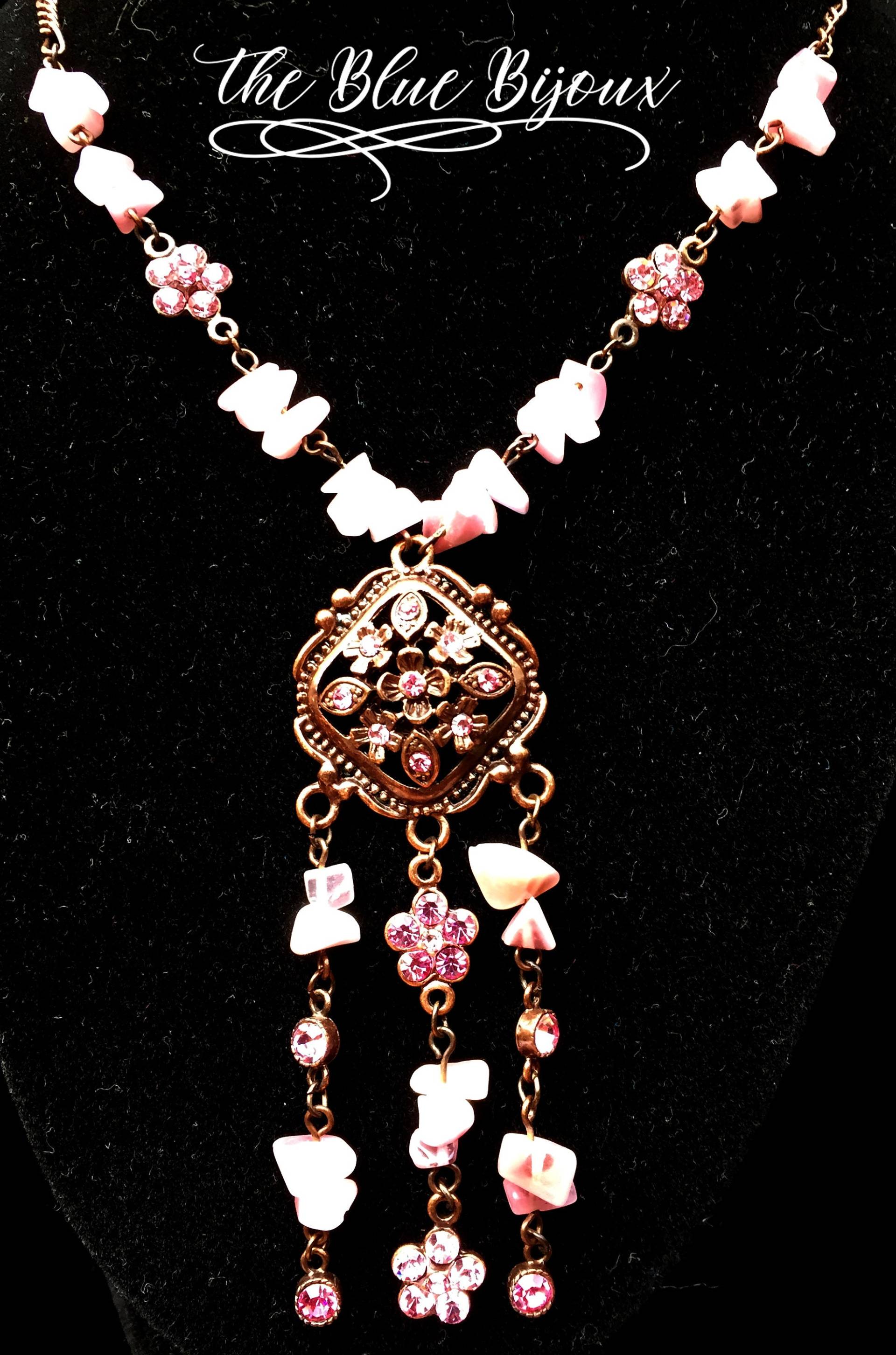 Rose Gold Überzogene Und Rosa Rhinestone-Weinlese-Halskette | Boho Stil Anhänger Rose Gold Überzogene Und Rosa Rhinestone-Weinlese-Halskette | Boho Stil Anhänger von TheBlueBijoux