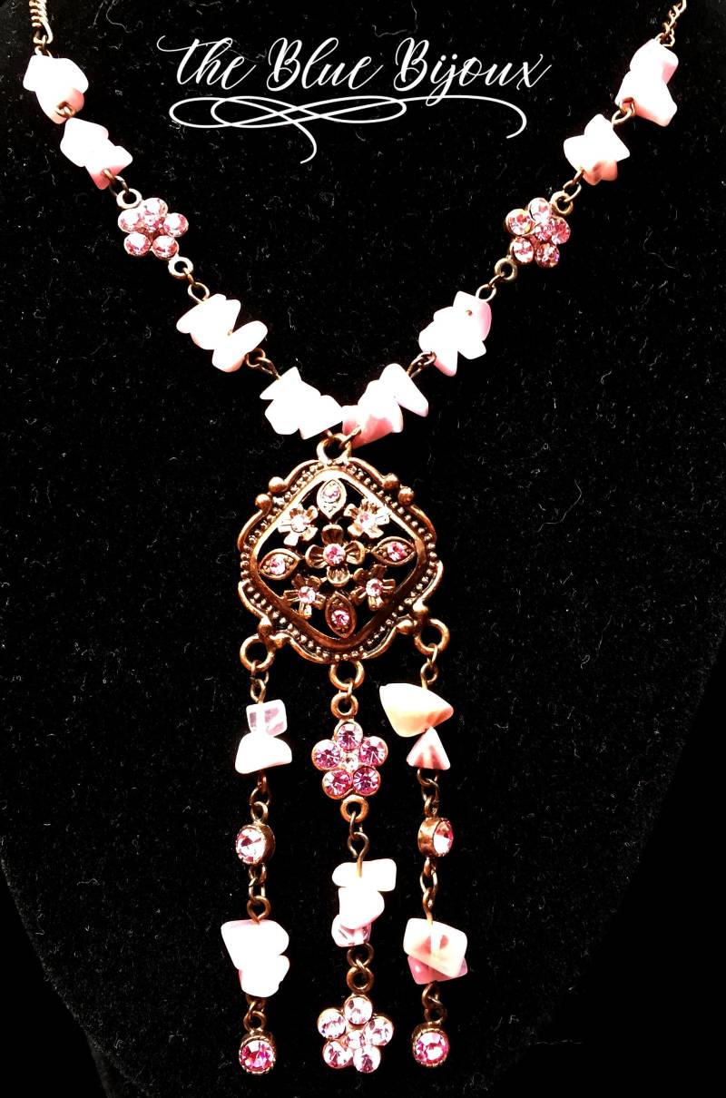 Rose Gold Überzogene Und Rosa Rhinestone-Weinlese-Halskette | Boho Stil Anhänger Rose Gold Überzogene Und Rosa Rhinestone-Weinlese-Halskette | Boho Stil Anhänger von TheBlueBijoux