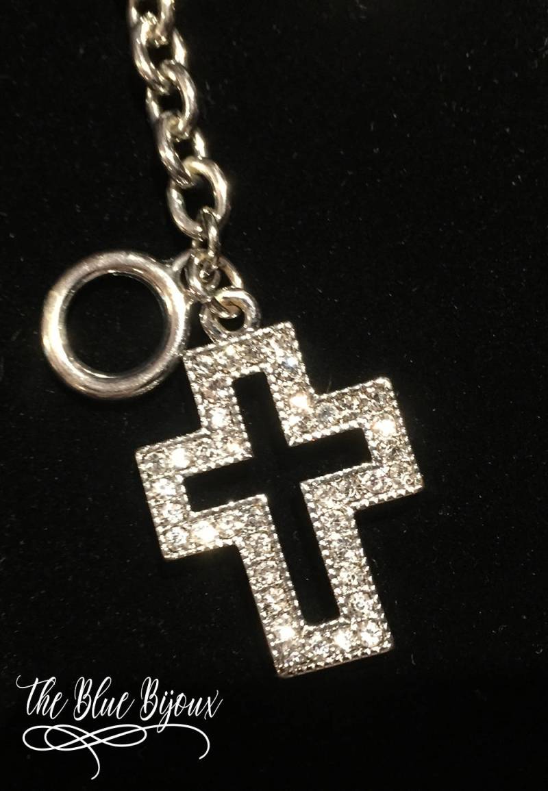 strass Kreuz Bettelarmband - Versilbert Toggle Verschluss strass Kreuz Bettelarmband - Versilbert Toggle Verschluss von TheBlueBijoux