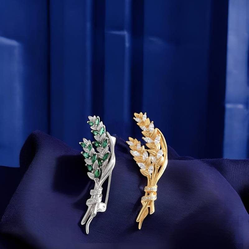 S925 Silber Smaragd Kristall Weizen Brosche & Goldstift von TheBohemianJewellery
