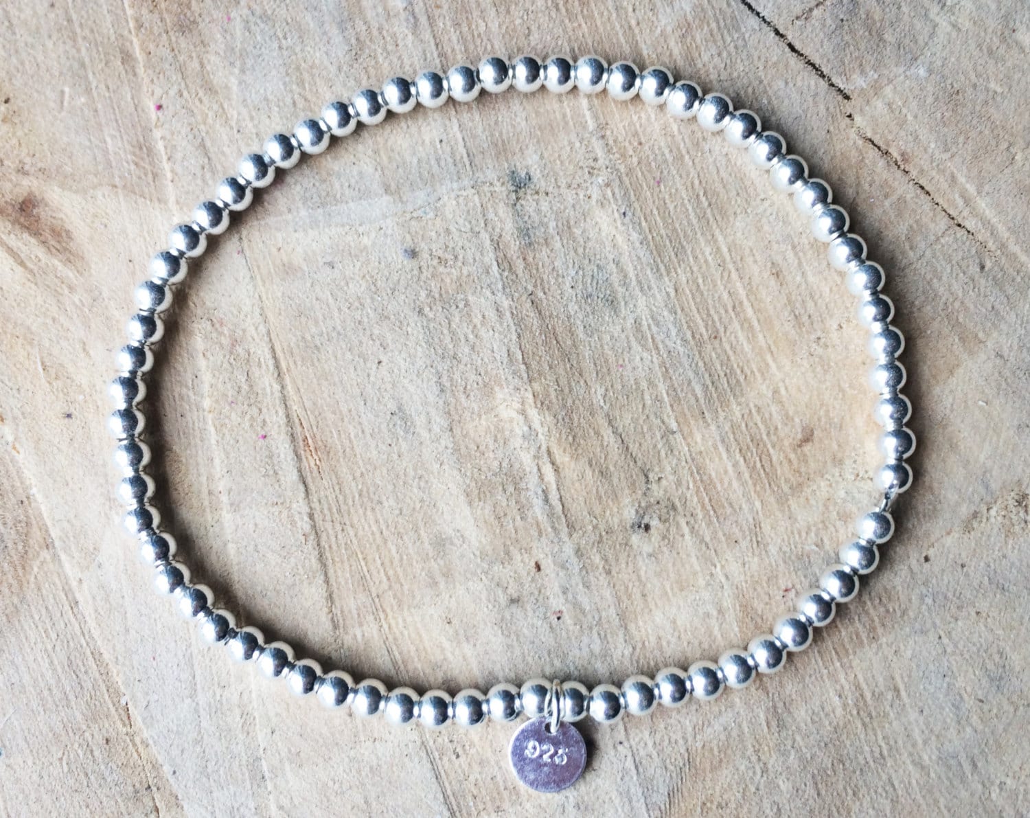 Zierliches Sterling Silber Perlen Armband | Minimal Einfach Elastisch Dünne Klitzekleine Kugeln 3 Mm Anhänger Aus 925 Silberverschluss von TheBohoMinimalist