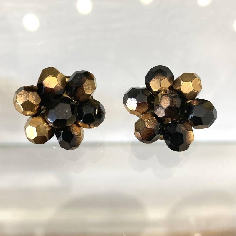 Vintage Schwarz Gold Perlen Ohrclips 1960Er Jahre Bohemia von TheBoldPiece
