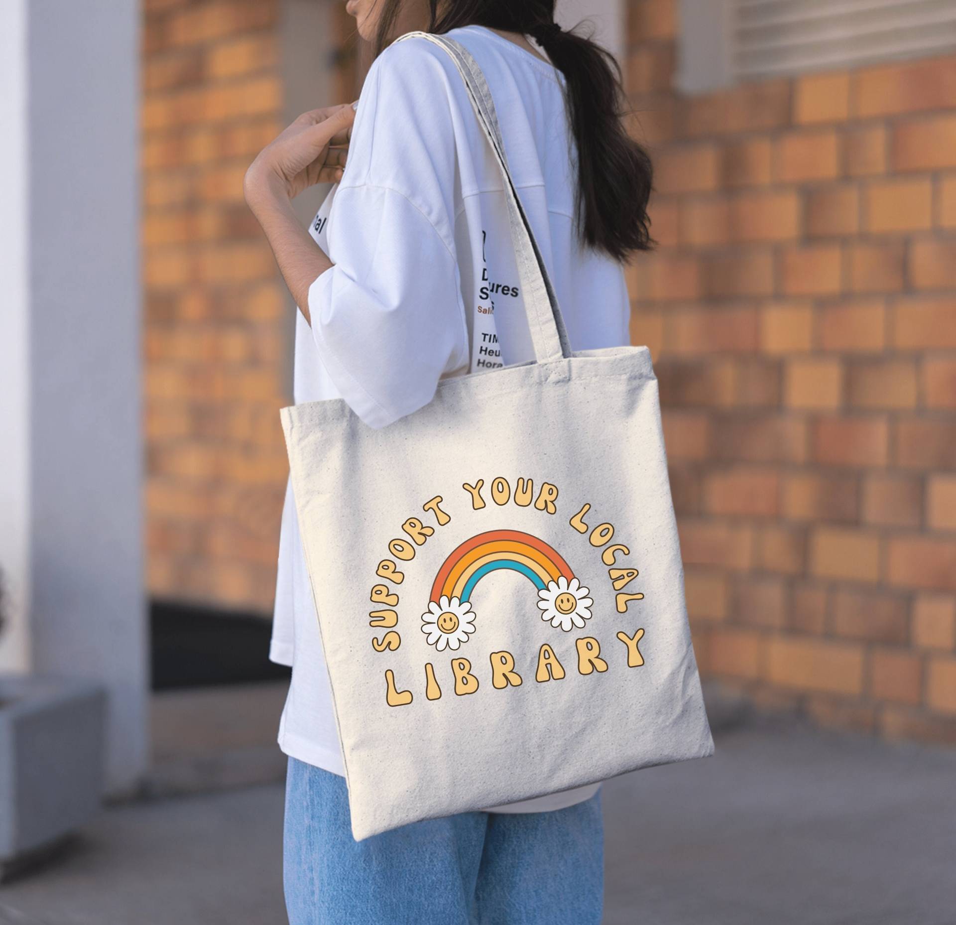 Unterstützen Sie Ihre Lokale Bibliothek Tasche Bookish Tote Bag Booktok Retro Reading Literary Things Aesthetic von TheBookishCollective