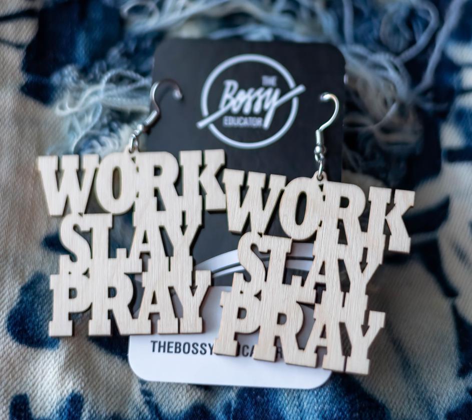 Work Slay Pray Holzohrringe Schwarze Königin Magie Work Slay Pray Holzohrringe Schwarze Königin Magie von TheBossyEducator