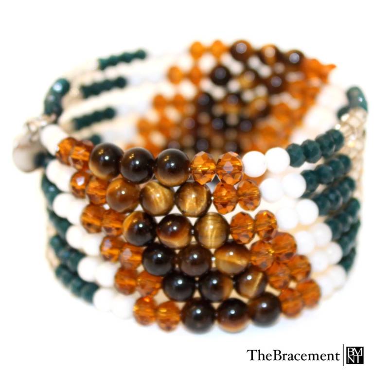 Fünf-Schicht-Memory-Wire-Wickelarmband - Facettierte Teal Dunkle/Helle Goldenrod Abacus-Glas Natürliche Malaysia Weiße Jade Tigeraugen-Perlen Fünf-Schicht-Memory-Wire-Wickelarmband - Facettierte Teal Dunkle/Helle Goldenrod Abacus-Glas Natürliche Malaysia Weiße Jade Tigeraugen-Perlen von TheBracement